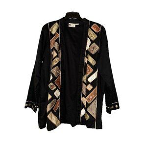 Yak Magik Colorblock Open Front Quilted Vintage Jacket Sz XL Western Art to Wear